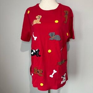 Bechamel Petites Red Embroidered Dog Tee – Size PS